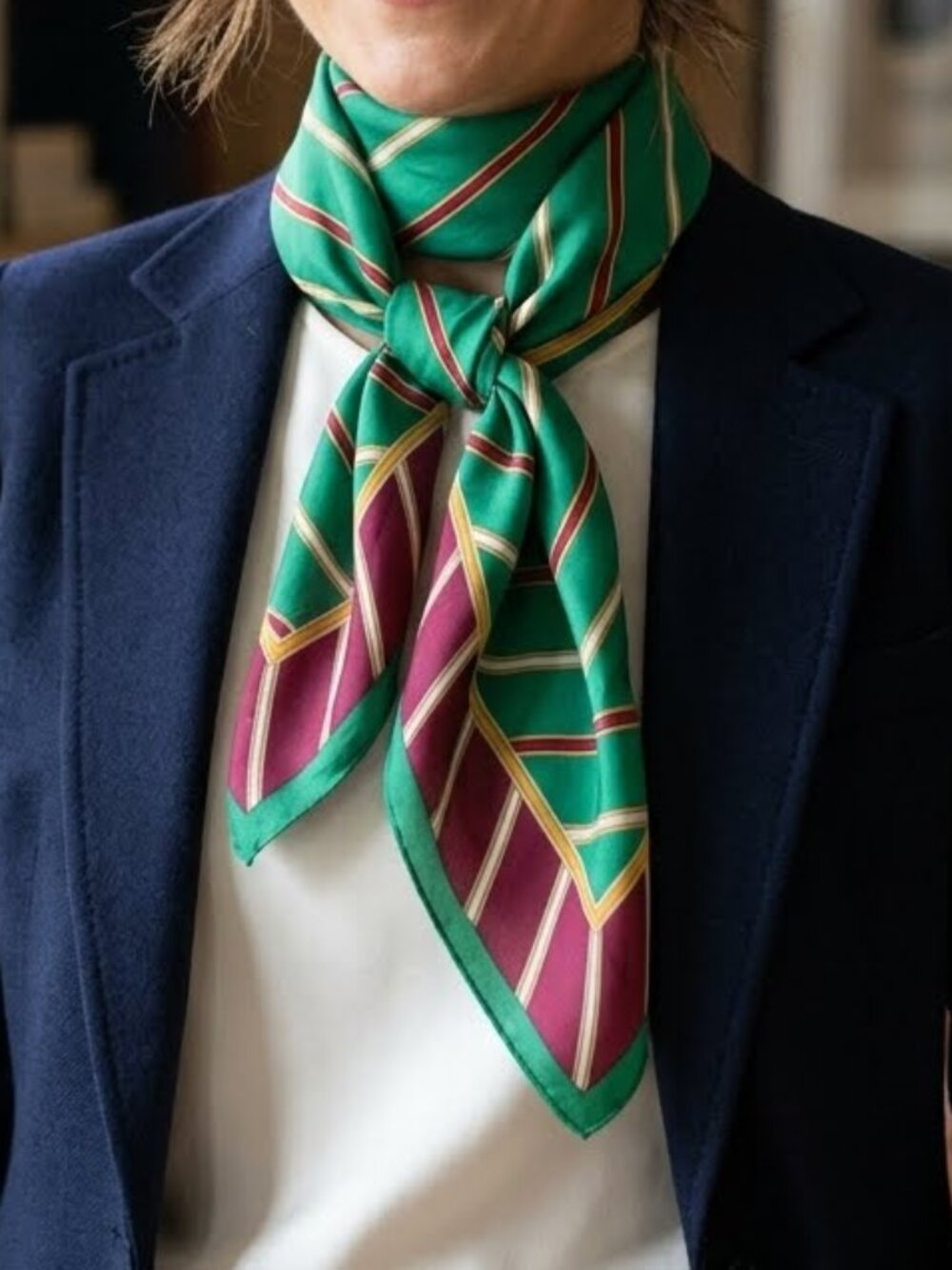 Vintage Oscar de la Renta Woman's Striped Rectangle Neck Scarf Green Red Summer
